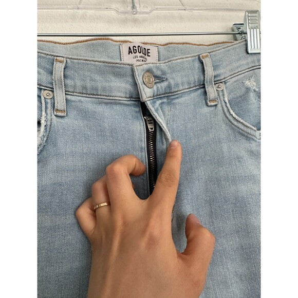 Agolde Women's Sophie High Rise Skinny Crop Light Wash Blue Distressed Size 30 - Picture 4 of 10